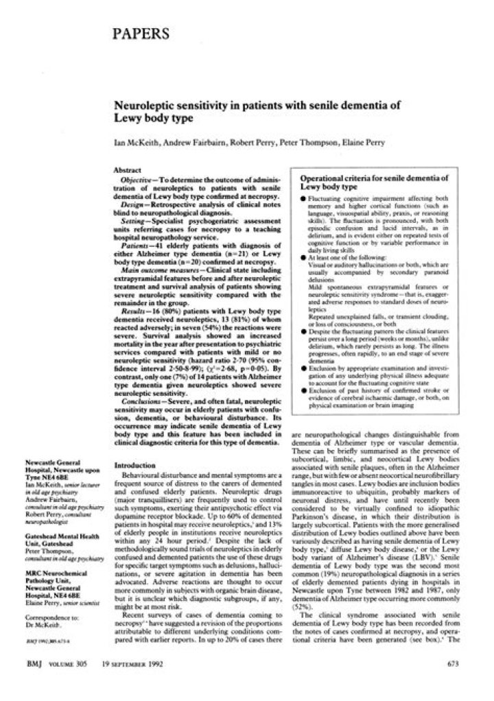 [abstract] Marked neuroleptic sensitivity in dementia with Lewy bodies and Parkinson's disease - ePrints