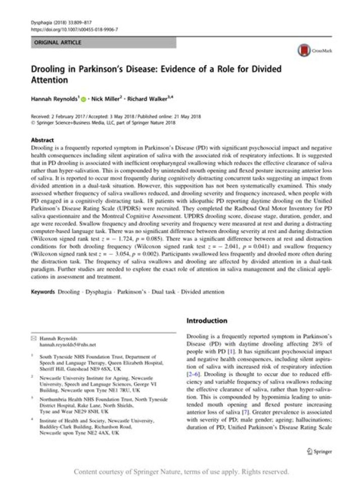 Drooling in Parkinson’s Disease: Evidence of a Role for Divided Attention - ePrints