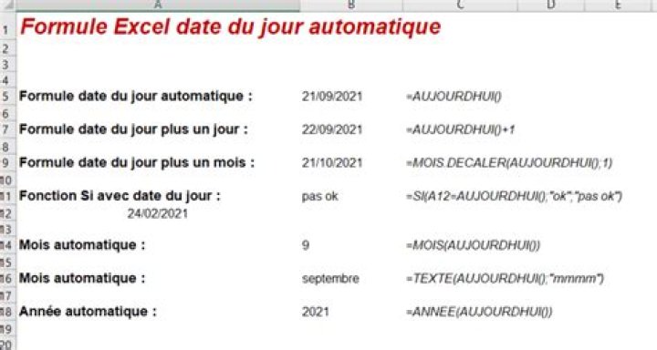 Formule Excel date du jour automatique : AUJOURDHUI()