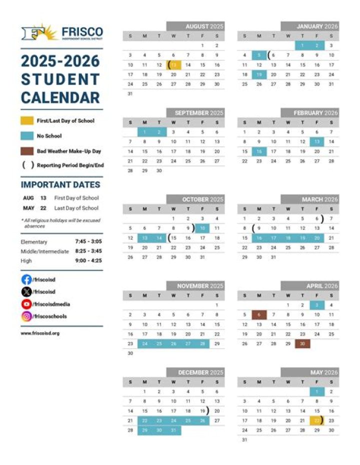 Frisco ISD School Calendars