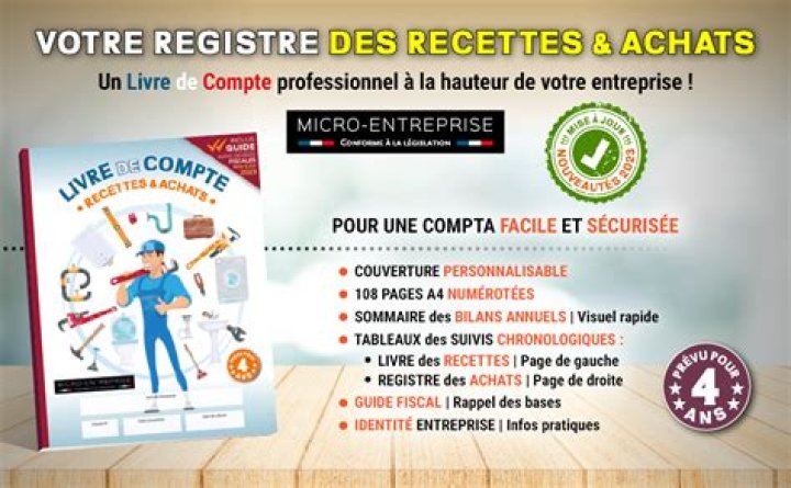 Livre chronologique des recettes et registre achats GRATUIT