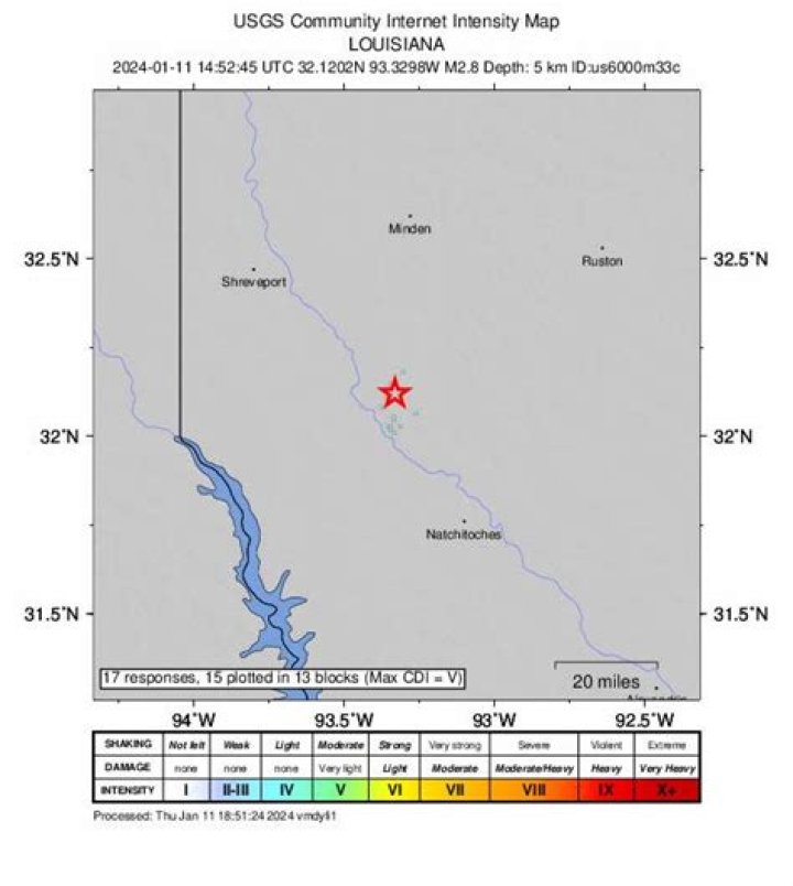 Magnitude 2.8 earthquake hits northwest Louisiana near Hall Summit