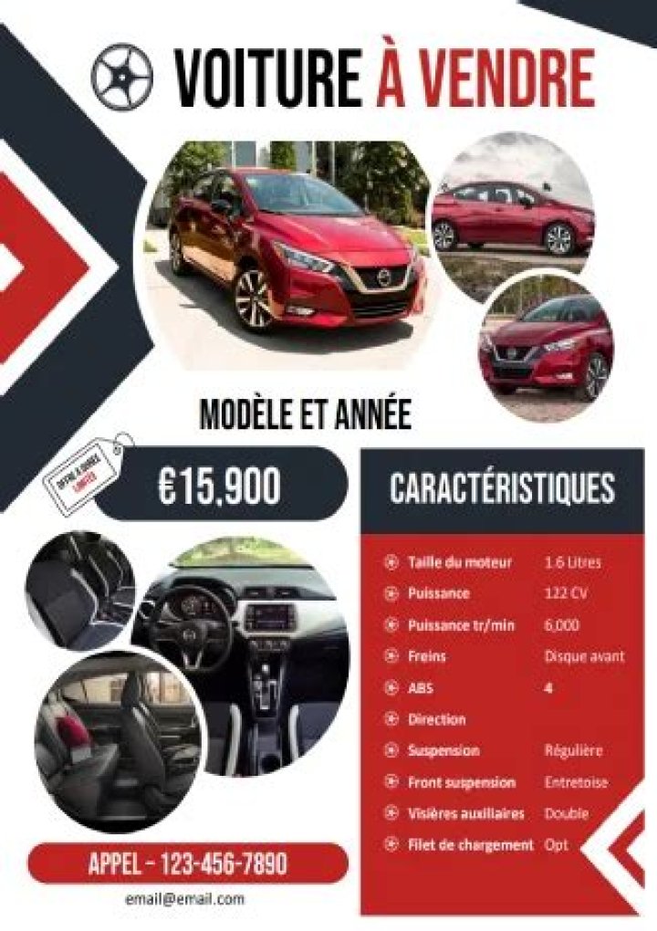 Modèle affiche voiture à vendre à imprimer, GRATUIT