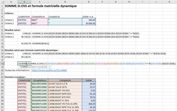 SOMME SI ENS : exemple simple de cette formule Excel